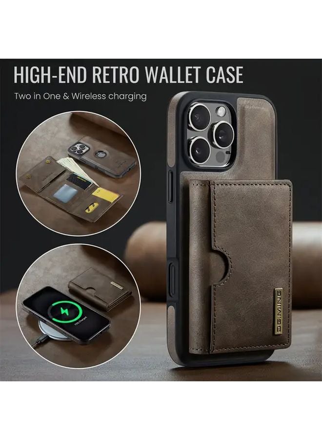 Dark Brown Magnetic Detachable Wallet Case For iPhone 16 Pro With Card Holder Kickstand - Image 4